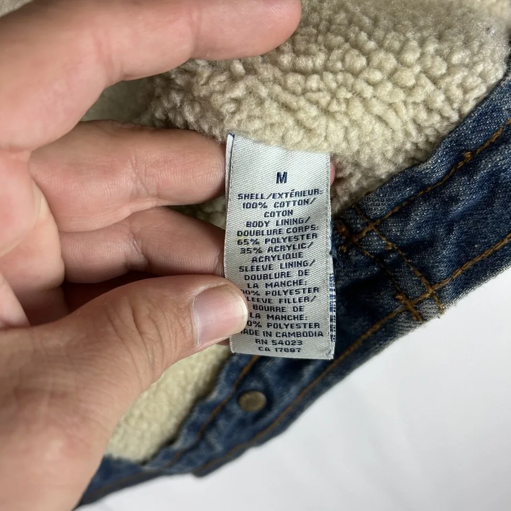 Old Navy Jacket Youth Medium Sherpa Lined Denim Trucker Shearling‎ Collar Warm